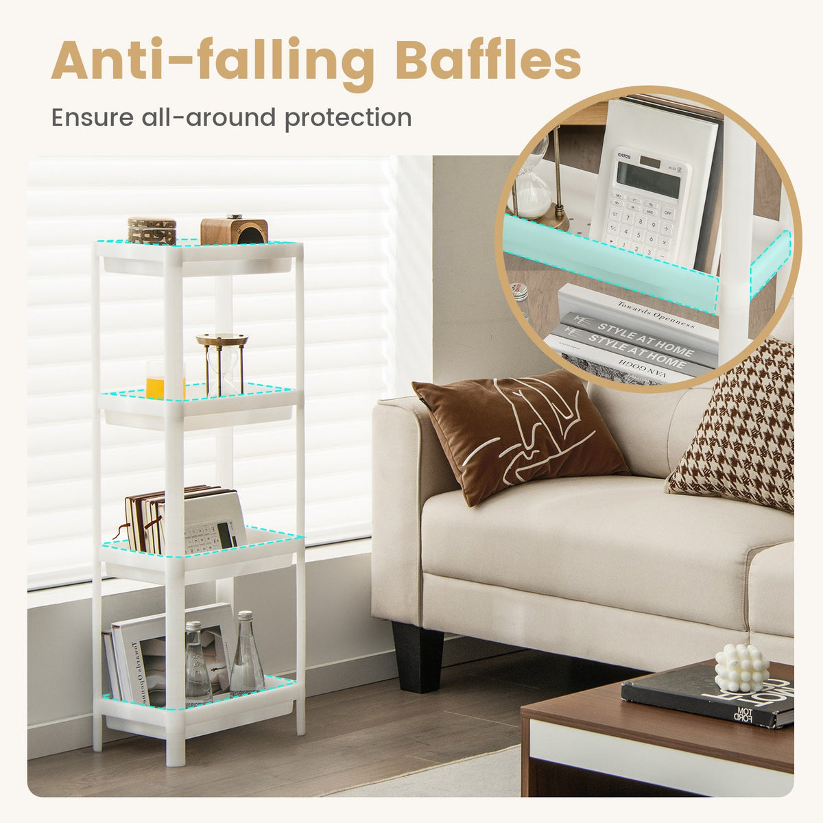 2 Packs 4-Tier Detachable Slim Storage Cart with Drainage Holes for Small Space-White