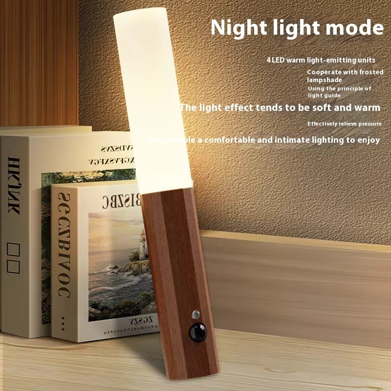 Wood Grain Magnetic LED Wall Lamp – Motion Sensor Night Light