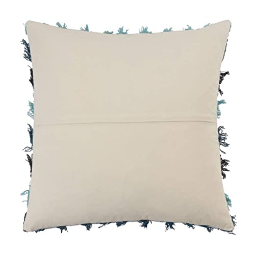 Fennco Styles Boho Striped Fringe Cotton Decorative Throw Pillow 20" W X 20" L – Blue Textured Cushion for Couch, Sofa, Bedroom, Office and Living Room Décor