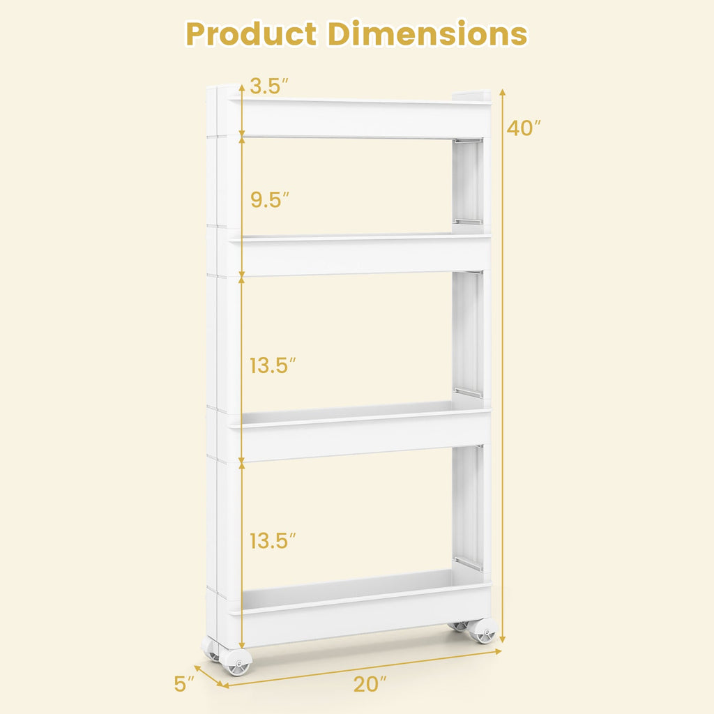 4-Tier Multifunctional Slim Storage Trolley with Detachable Trays-White