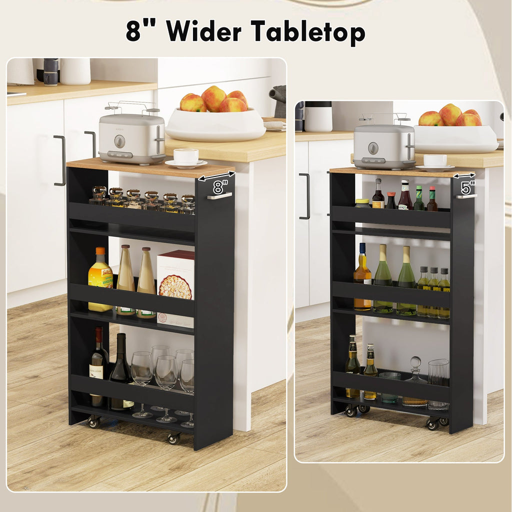 4-Tier Rolling Storage Cart Slim Kitchen Cart on Wheels with Open Shelves and Handle