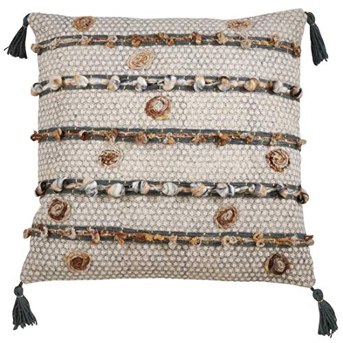Fennco Styles Geometric Block Print Embroidered Cotton Decorative Throw Pillow - Multicolored Throw Pillow for Home, Couch, Living Room, Bedroom Décor