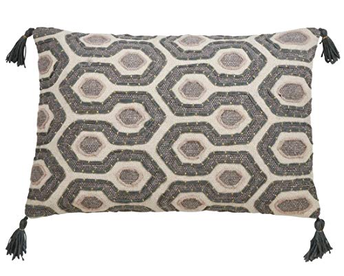 Fennco Styles Geometric Block Print Embroidered Cotton Decorative Throw Pillow - Multicolored Throw Pillow for Home, Couch, Living Room, Bedroom Décor
