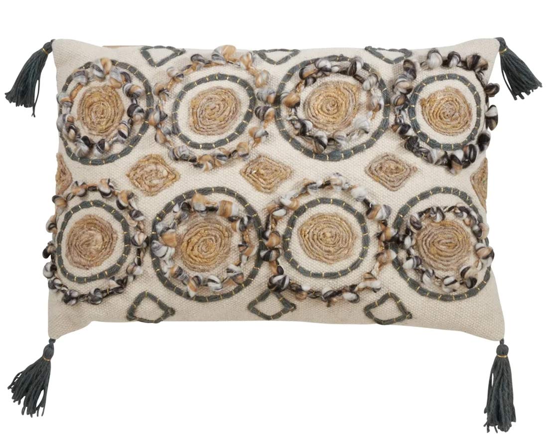 Fennco Styles Geometric Block Print Embroidered Cotton Decorative Throw Pillow - Multicolored Throw Pillow for Home, Couch, Living Room, Bedroom Décor