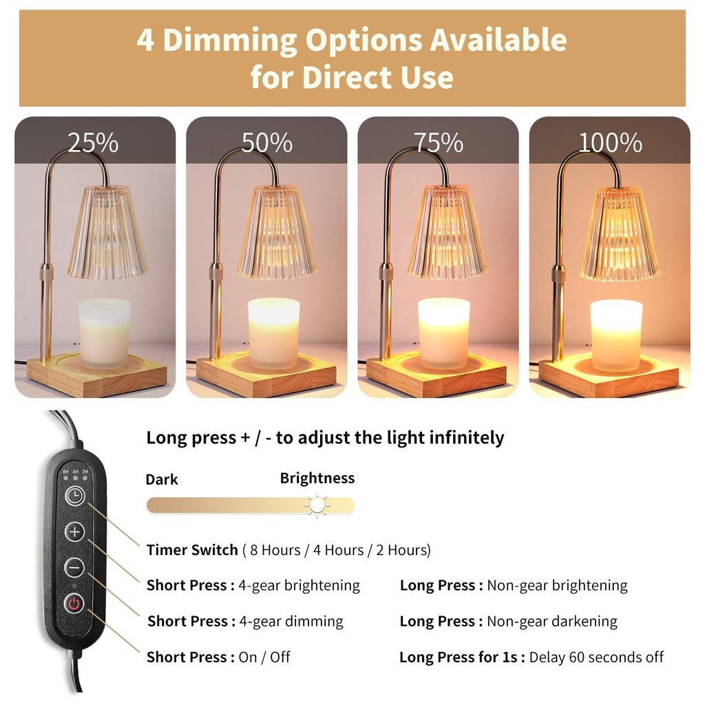 Candle Warmer Lamp with Dimmer, Adjustable Height, 2 Bulbs, Amber