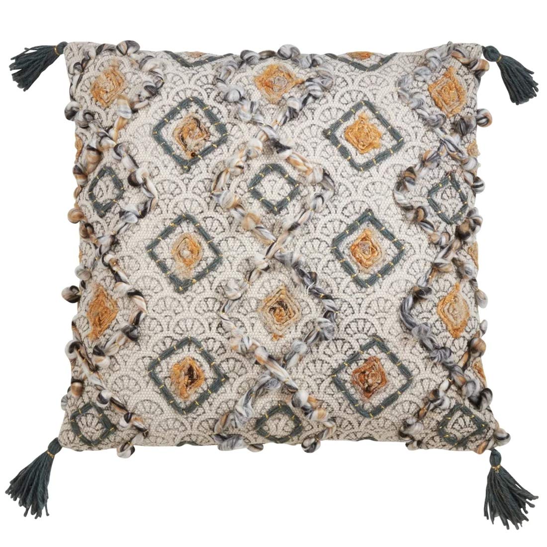 Fennco Styles Geometric Block Print Embroidered Cotton Decorative Throw Pillow - Multicolored Throw Pillow for Home, Couch, Living Room, Bedroom Décor