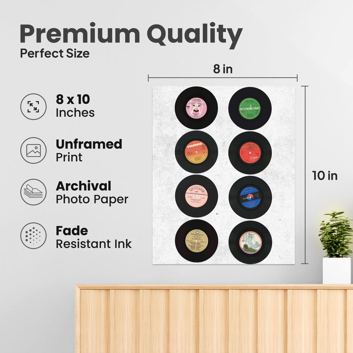 ZUKIY Retro Vinyl Record Wall Set 8x10 Vintage Music Posters 8 Prints
