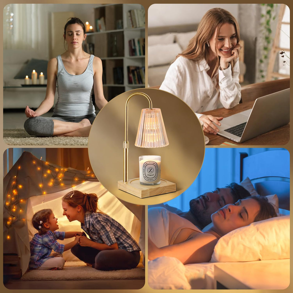 Candle Warmer Lamp with Dimmer, Adjustable Height, 2 Bulbs, Amber