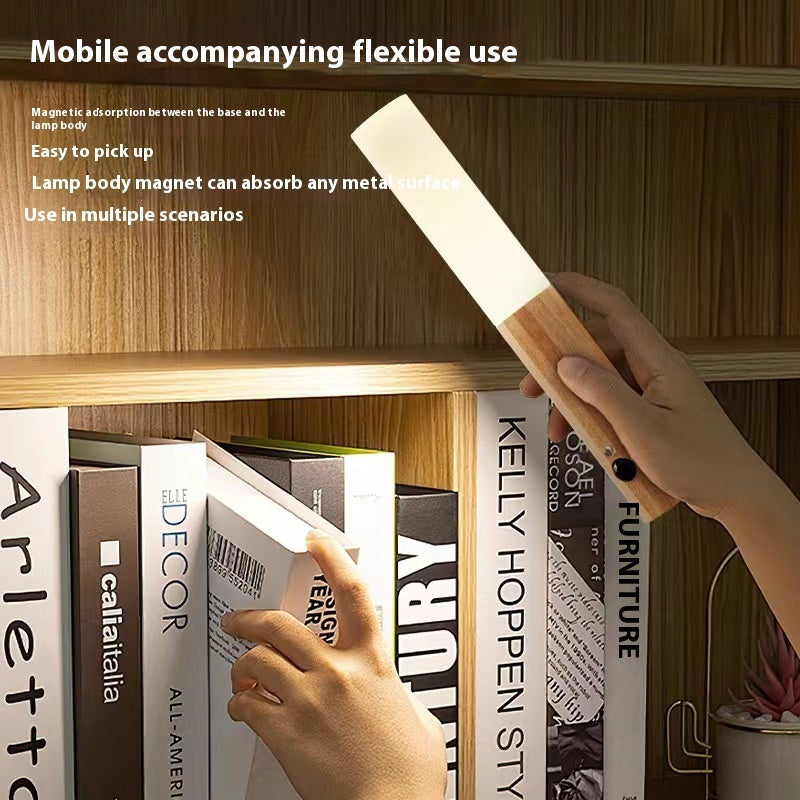 Wood Grain Magnetic LED Wall Lamp – Motion Sensor Night Light