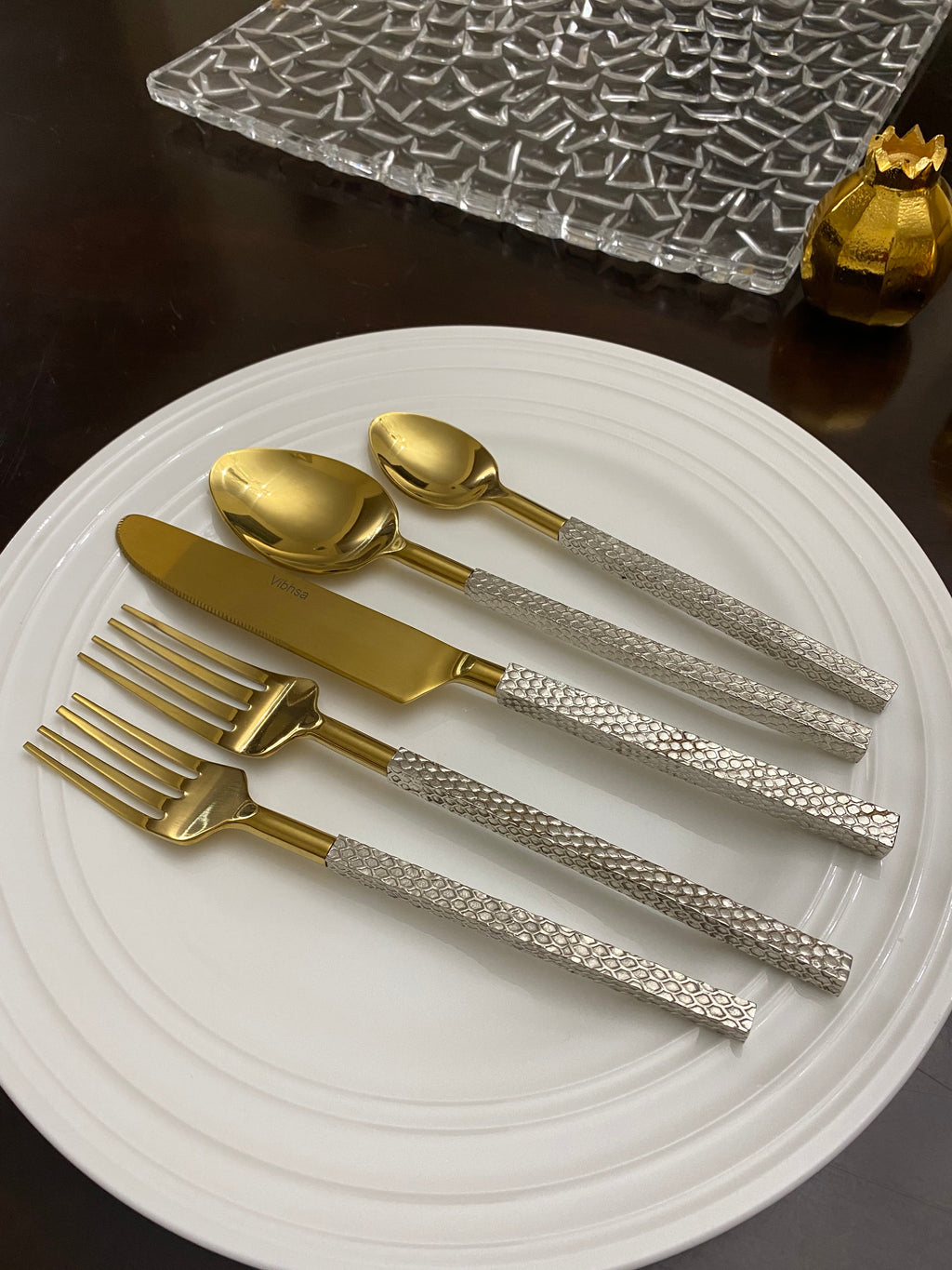 Vibhsa Designer Gold Stainless Steel Flatware Set of 20 PC