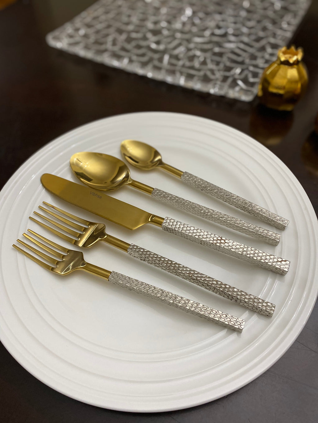 Vibhsa Designer Gold Stainless Steel Flatware Set of 20 PC