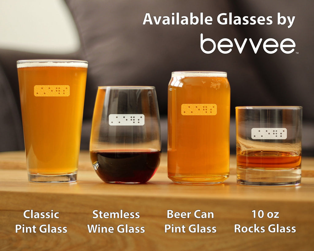 Braille Cheers Pint Glass for Beer - Fun Braille Gifts for Braille Teachers and Visually Impaired or Blind Braille Readers - 16 Oz Glasses