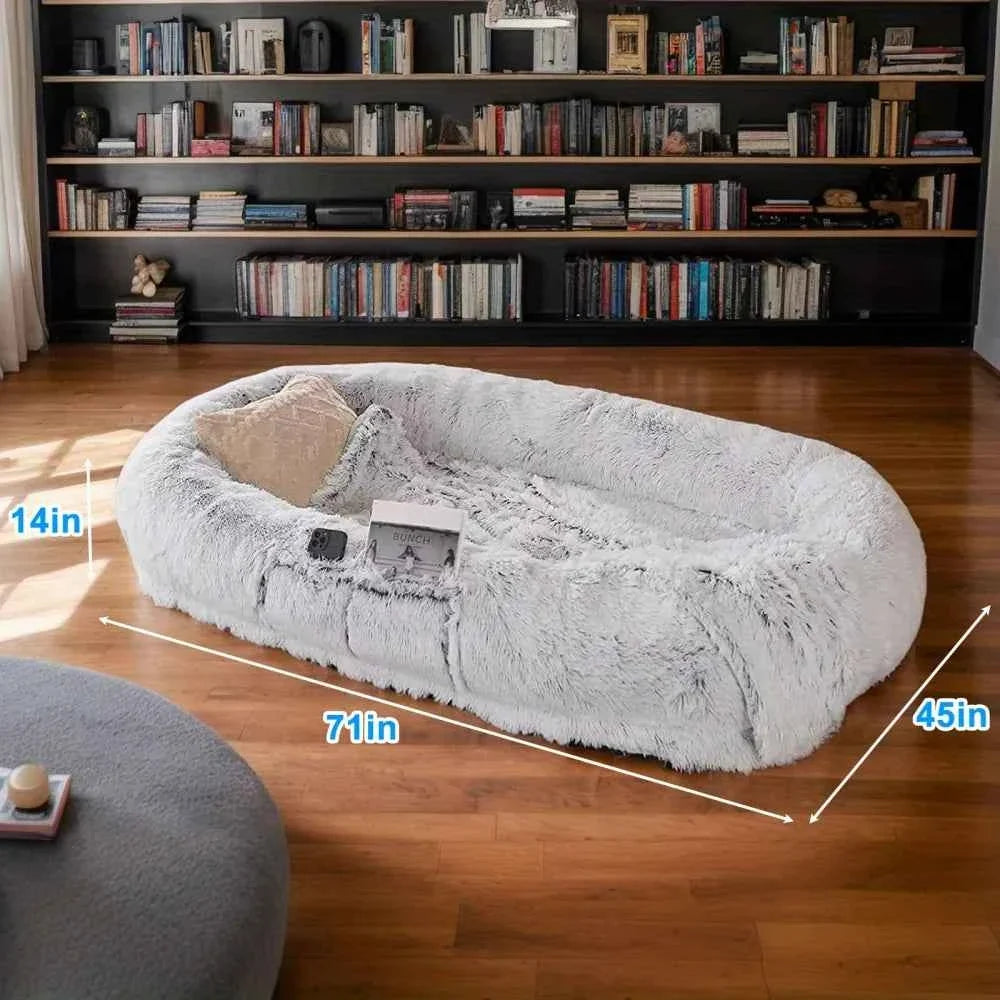 Human Dog Bed – Washable Faux Fur Orthopedic Bolster Bed for People & Pets, Giant Napping Bed, 2 Sizes
