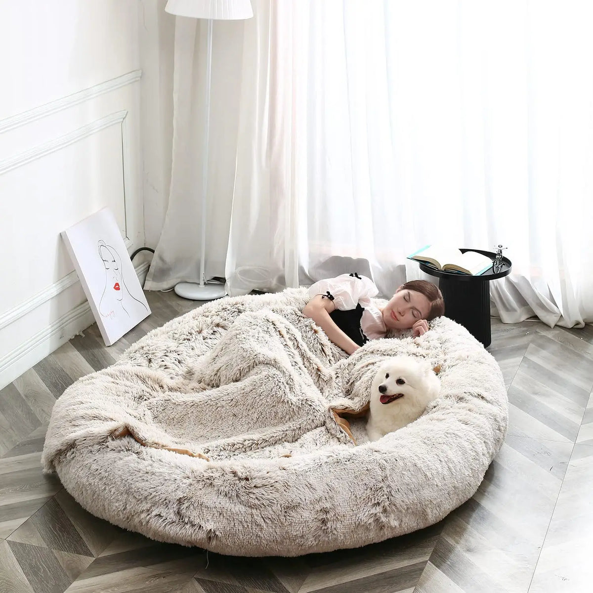 Human Dog Bed – Washable Faux Fur Orthopedic Bolster Bed for People & Pets, Giant Napping Bed, 2 Sizes