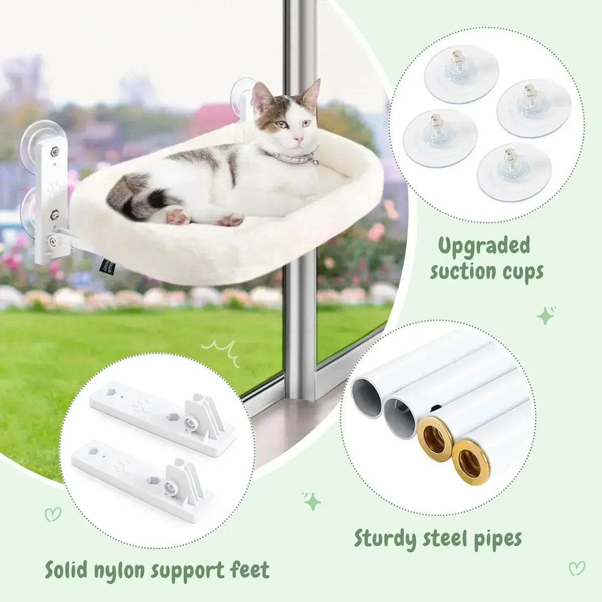 Cat Window Hammock Perch – Suction Cup Wall-Mount Sunbathing Seat with Reversible Plush Cover, 2 Sizes