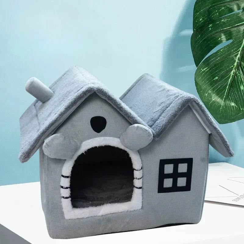 Foldable Pet Cave Kennel – Warm Suede Dog Cat House Nest Bed, Puppy Cave Sofa, 2 Colors & 2 Sizes