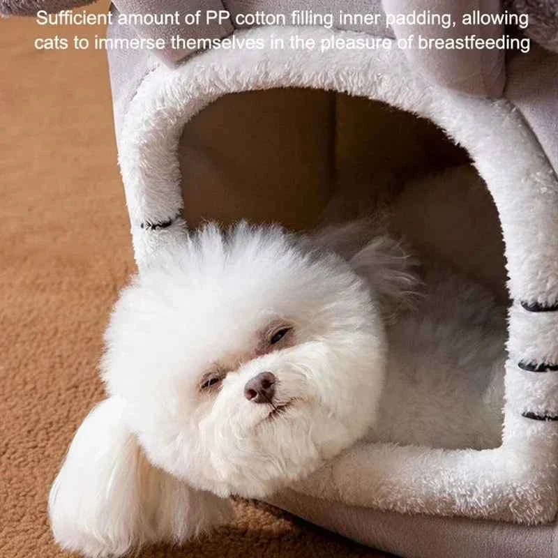 Foldable Pet Cave Kennel – Warm Suede Dog Cat House Nest Bed, Puppy Cave Sofa, 2 Colors & 2 Sizes