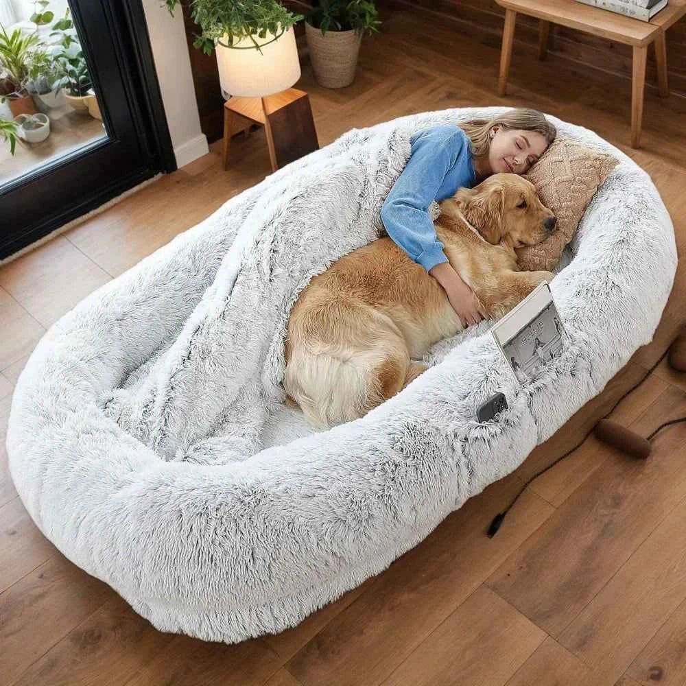 Human Dog Bed – Washable Faux Fur Orthopedic Bolster Bed for People & Pets, Giant Napping Bed, 2 Sizes