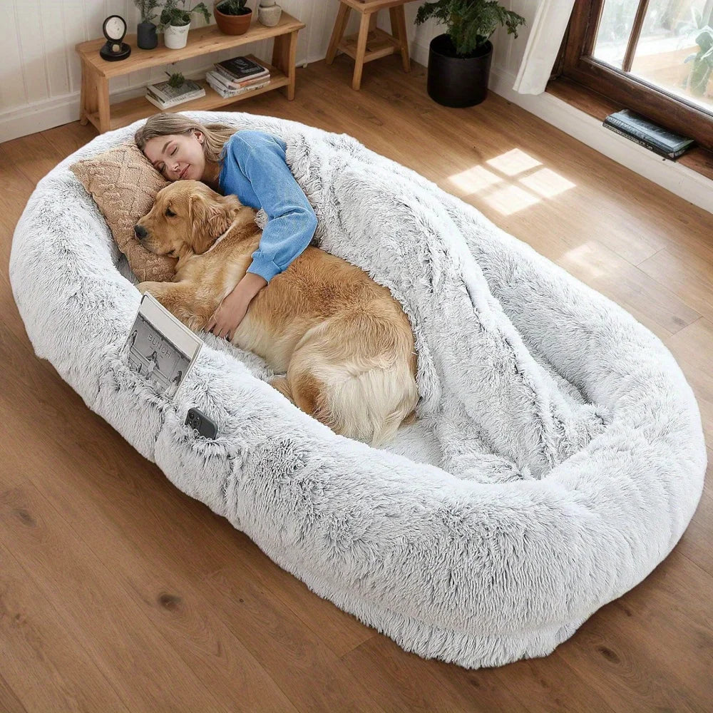 Human Dog Bed – Washable Faux Fur Orthopedic Bolster Bed for People & Pets, Giant Napping Bed, 2 Sizes