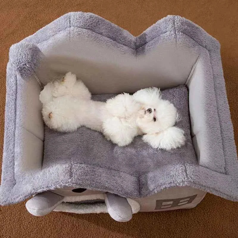 Foldable Pet Cave Kennel – Warm Suede Dog Cat House Nest Bed, Puppy Cave Sofa, 2 Colors & 2 Sizes