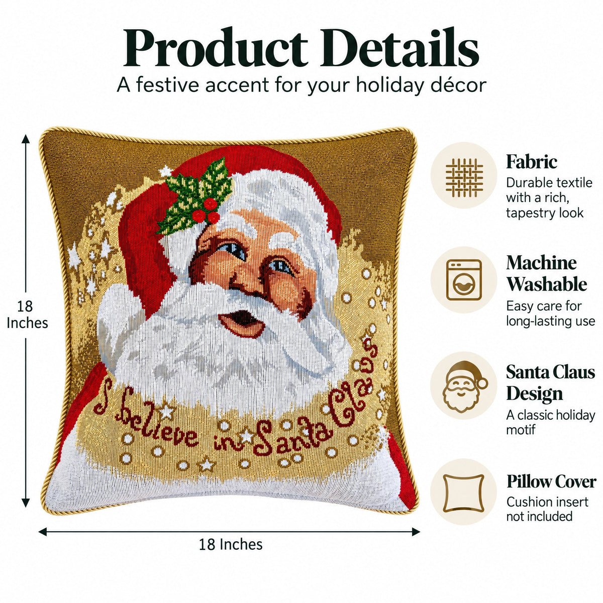 Set of 2 Believe in Santa Christmas Cushion Throw Pillow Covers