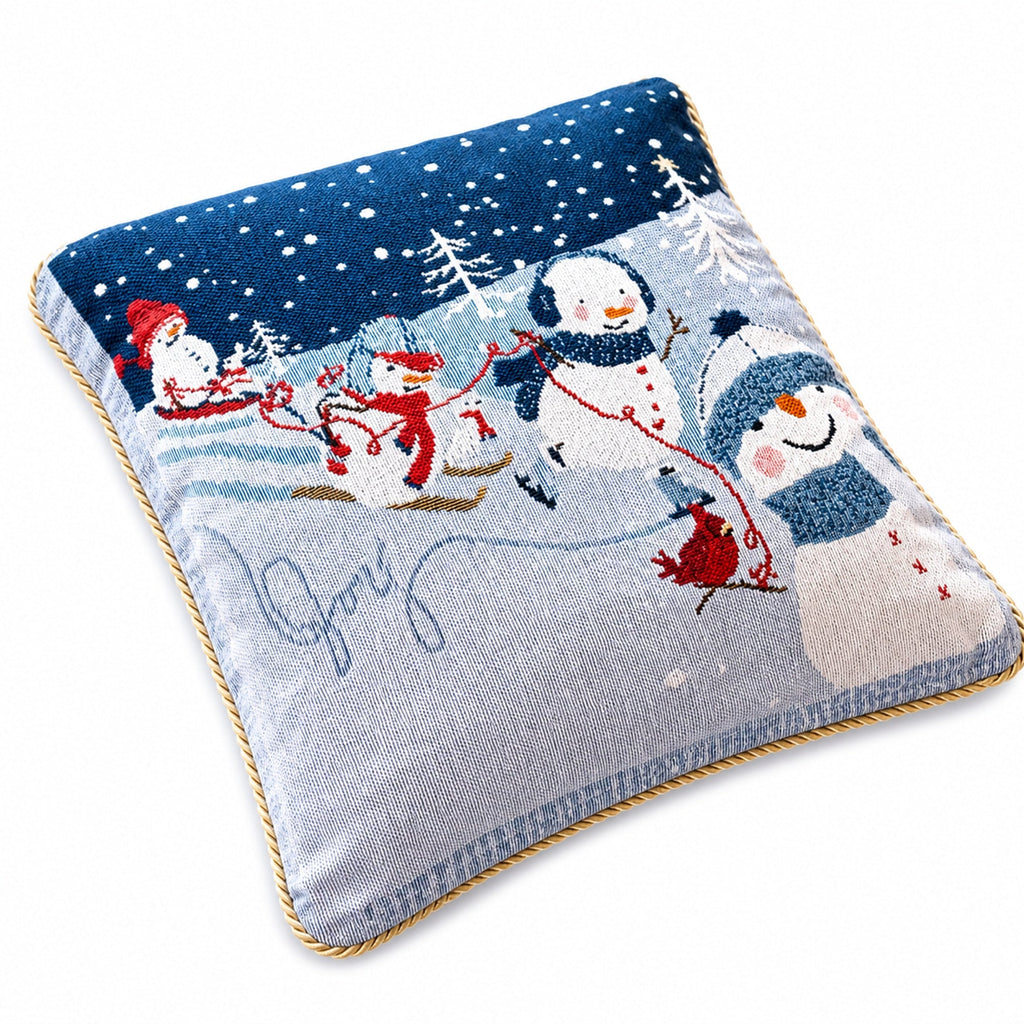 Set of 2 Snowmen Enjoying Winter Sport Parade Christmas Throw Cushion Pillow Covers
