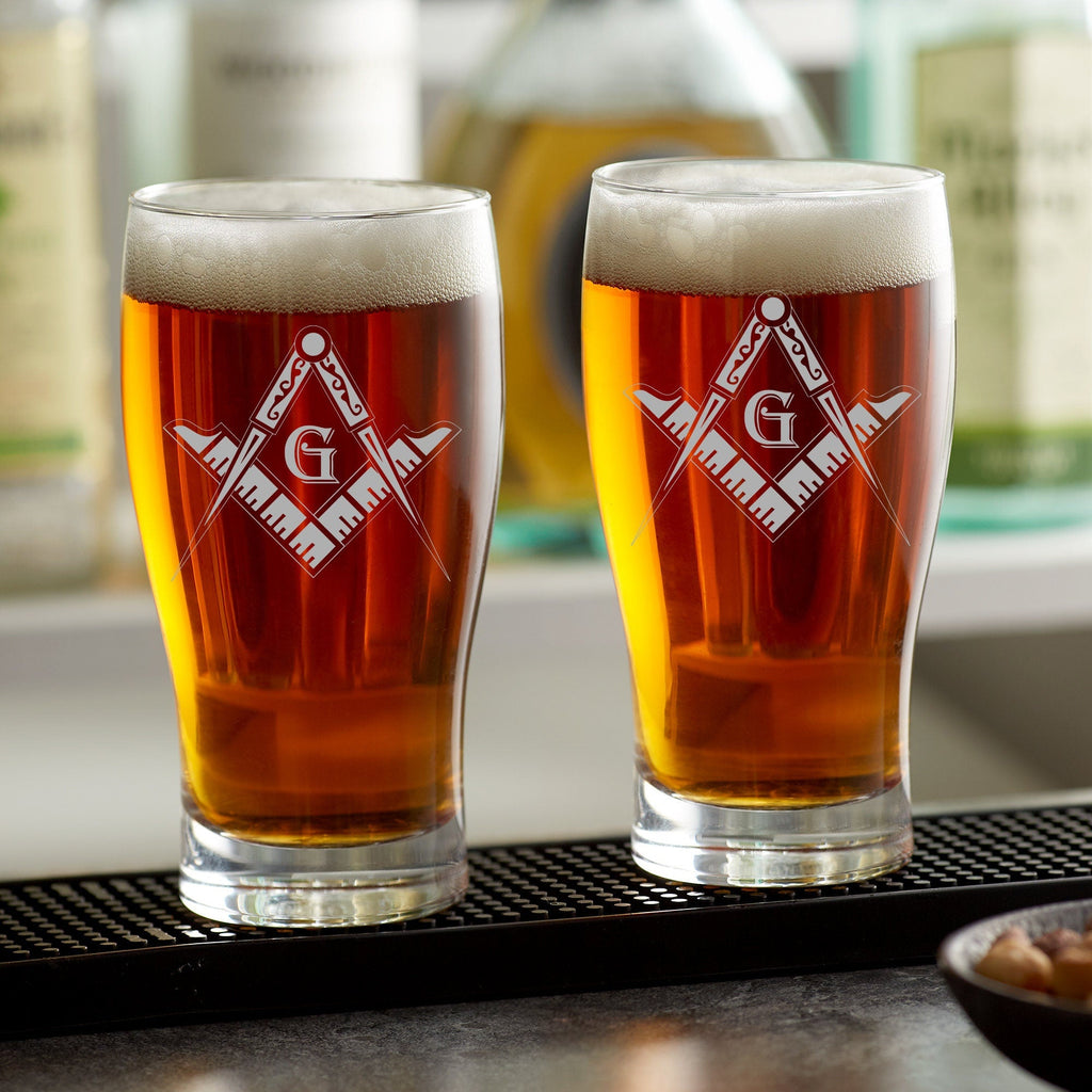 Freemasonic Beer Glass Laser Engraved Square & Compass  Freemason Gift