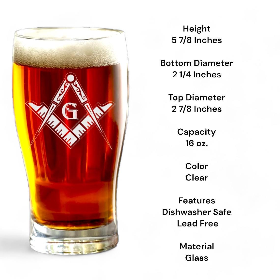 Freemasonic Beer Glass Laser Engraved Square & Compass  Freemason Gift
