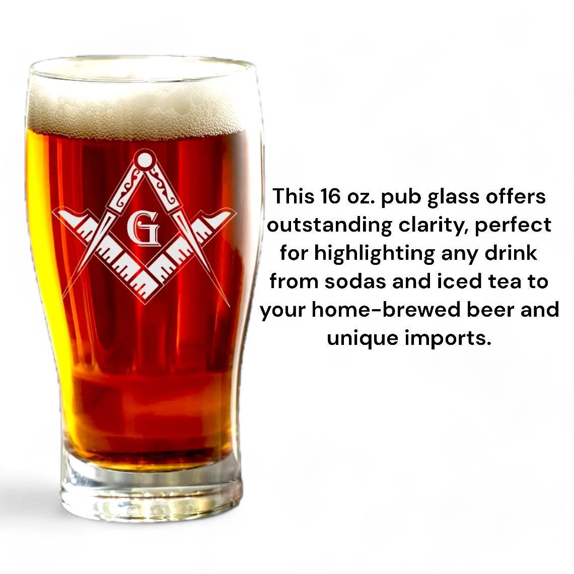 Freemasonic Beer Glass Laser Engraved Square & Compass  Freemason Gift