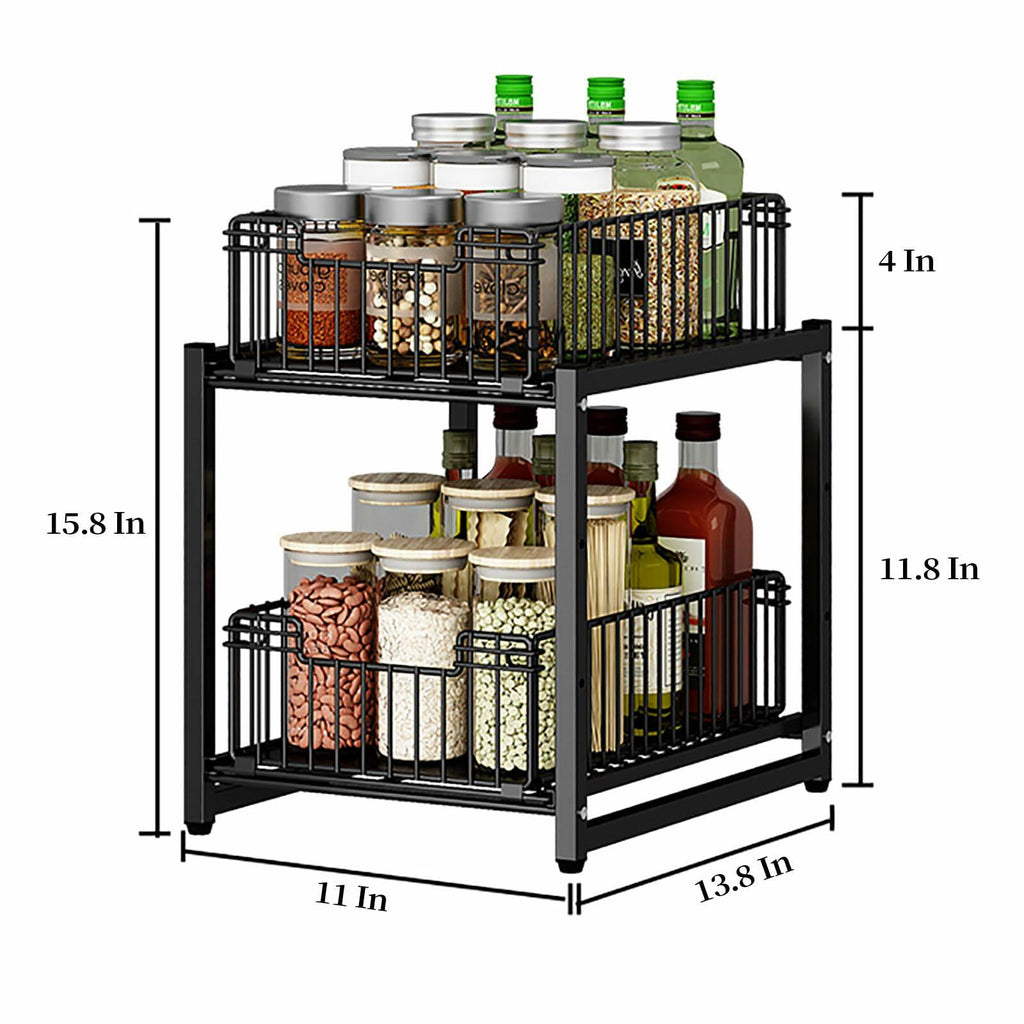 Under Sink Organizer, 2-Tier Pull Out Cabinet Organizer, Metal
