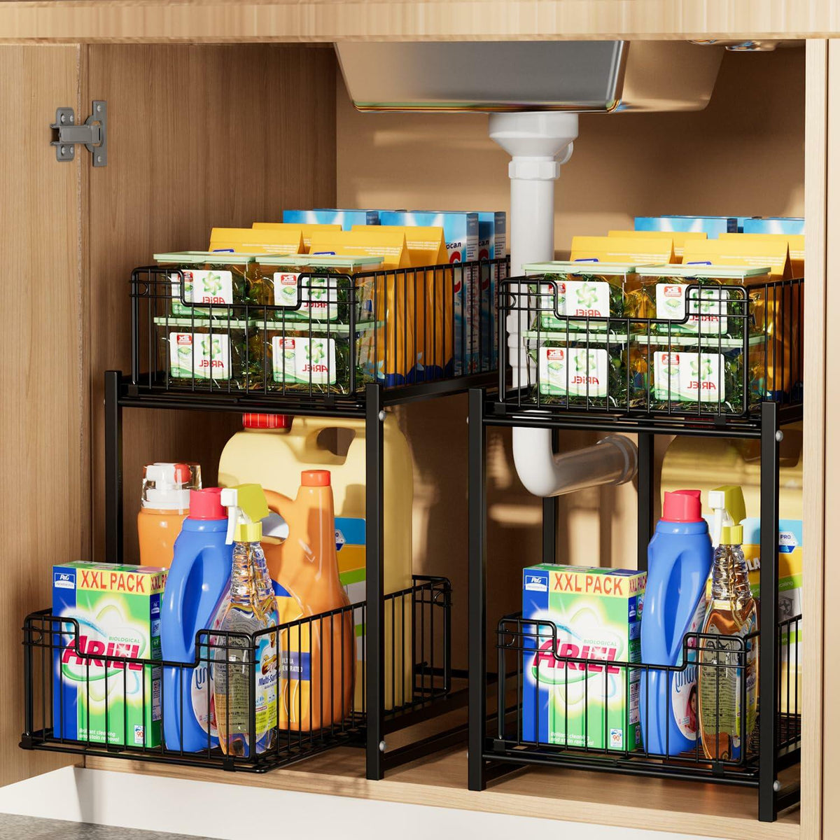 Under Sink Organizer, 2-Tier Pull Out Cabinet Organizer, Metal