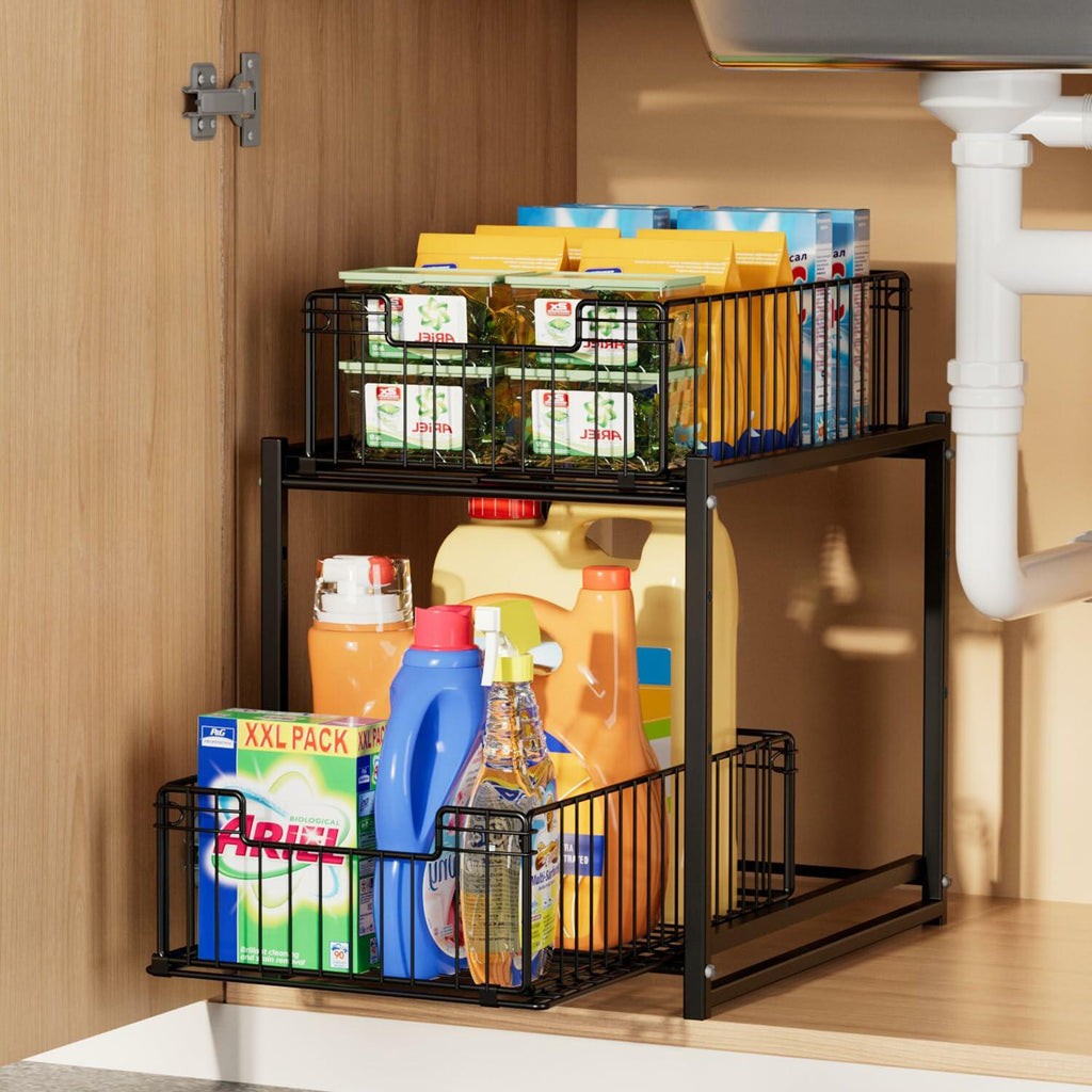 Under Sink Organizer, 2-Tier Pull Out Cabinet Organizer, Metal