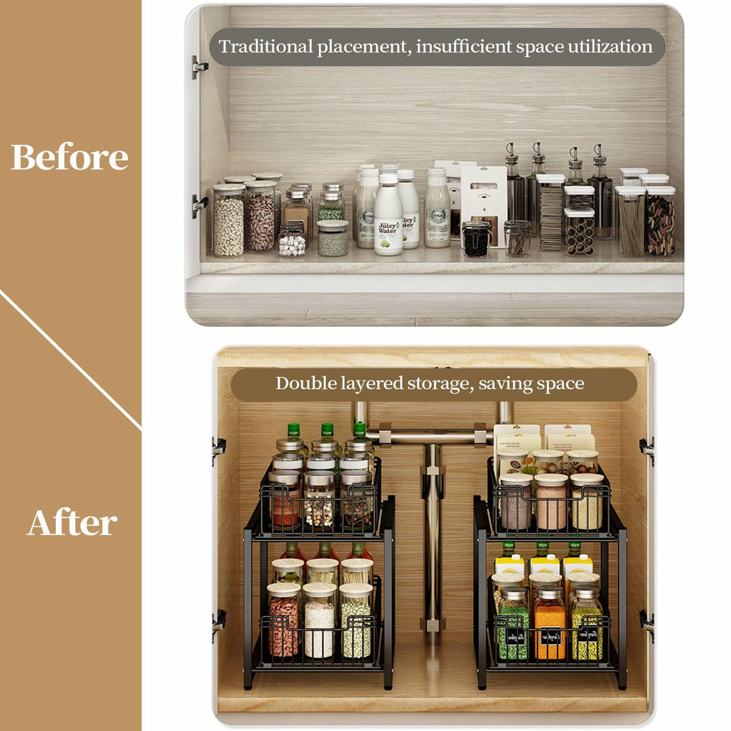 Under Sink Organizer, 2-Tier Pull Out Cabinet Organizer, Metal