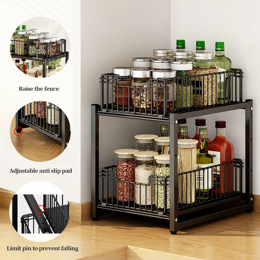 Under Sink Organizer, 2-Tier Pull Out Cabinet Organizer, Metal
