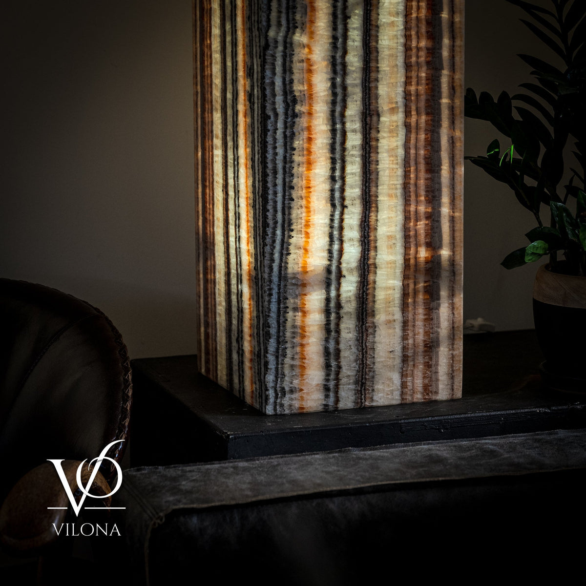 Tangerine Onyx Floor Lamp - Large - 63"H x 12"W - Square - #1
