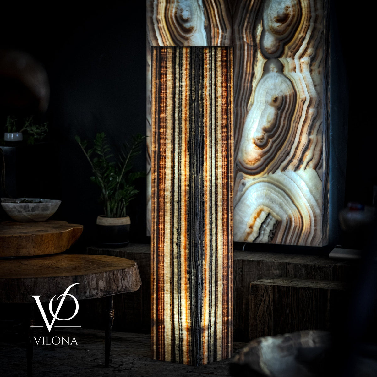Tangerine Onyx Floor Lamp - Large - 63"H x 12"W - Square - #1