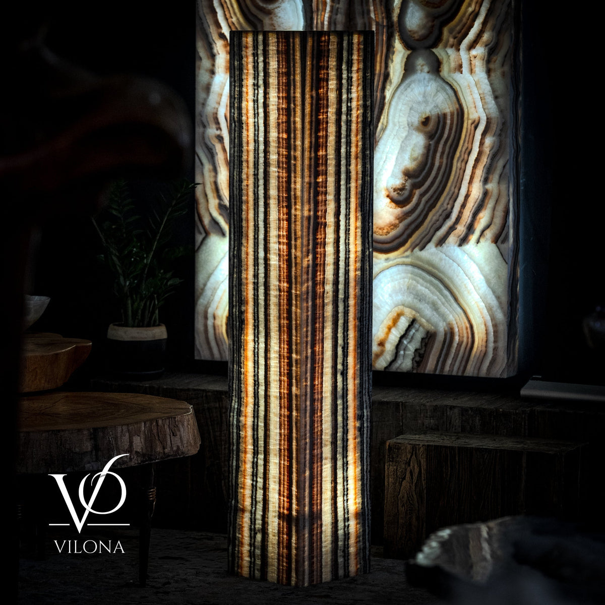 Tangerine Onyx Floor Lamp - Large - 63"H x 12"W - Square - #1